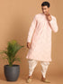 Vastramay Men's Pink Mirror Kurta dhoti Set